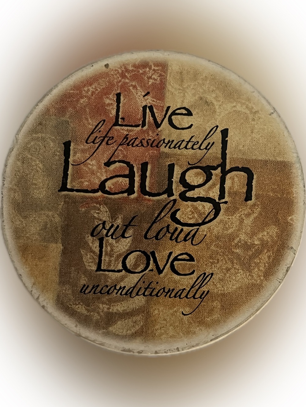 Round Live Laugh Love  Decorative Stone Coaster Cork Back Accent Decor Mug Cup